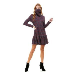 BEBOP Womens Drop Waist Short Dress Maroon Long Sleeve Plaid Juniors XL